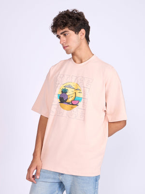 Everston - Slice Printed Baggy T-Shirt - Peach Pink - Espanshe