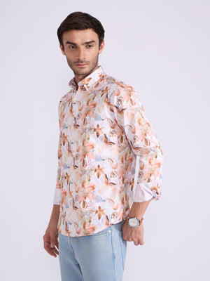Ulfred - Satin Floral Printed Shirt - Light Orange - Espanshe