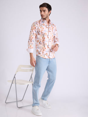 Ulfred - Satin Floral Printed Shirt - Light Orange - Espanshe