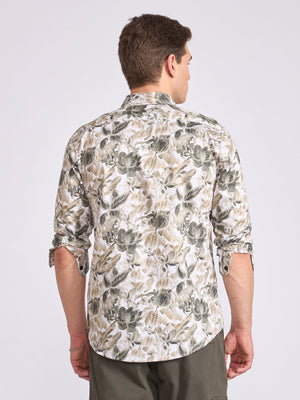 Ulfred - Satin Floral Printed Shirt - Dark Sea Green - Espanshe
