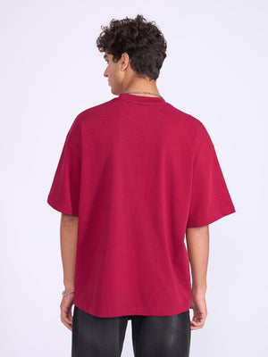 Everston - Still Growing Printed Baggy T-Shirt - Cranberry - Espanshe