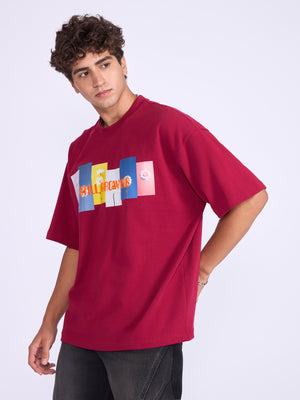Men's Printed Baggy T-Shirt - cranberry