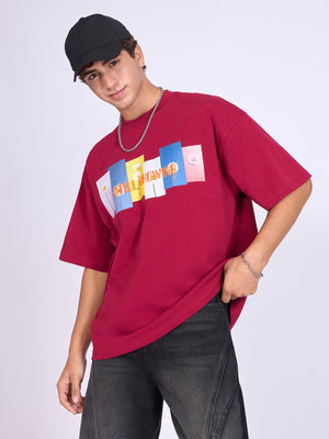 Everston - Still Growing Printed Baggy T-Shirt - Cranberry - Espanshe