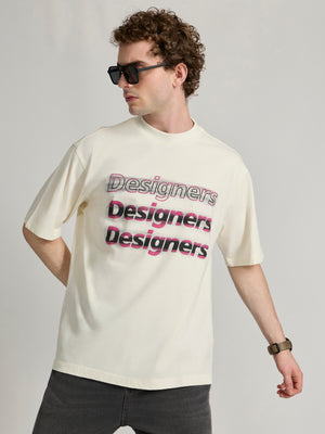 Men's printed baggy T-Shirt in cream