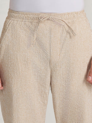 Corbin - Striped Seersucker Trousers - Mustard Beige - Espanshe