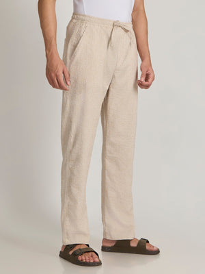 Corbin - Striped Seersucker Trousers - Mustard Beige - Espanshe