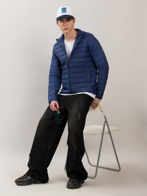 Terra - Regular Zip-Up Puffer Jacket - Navy - Espanshe