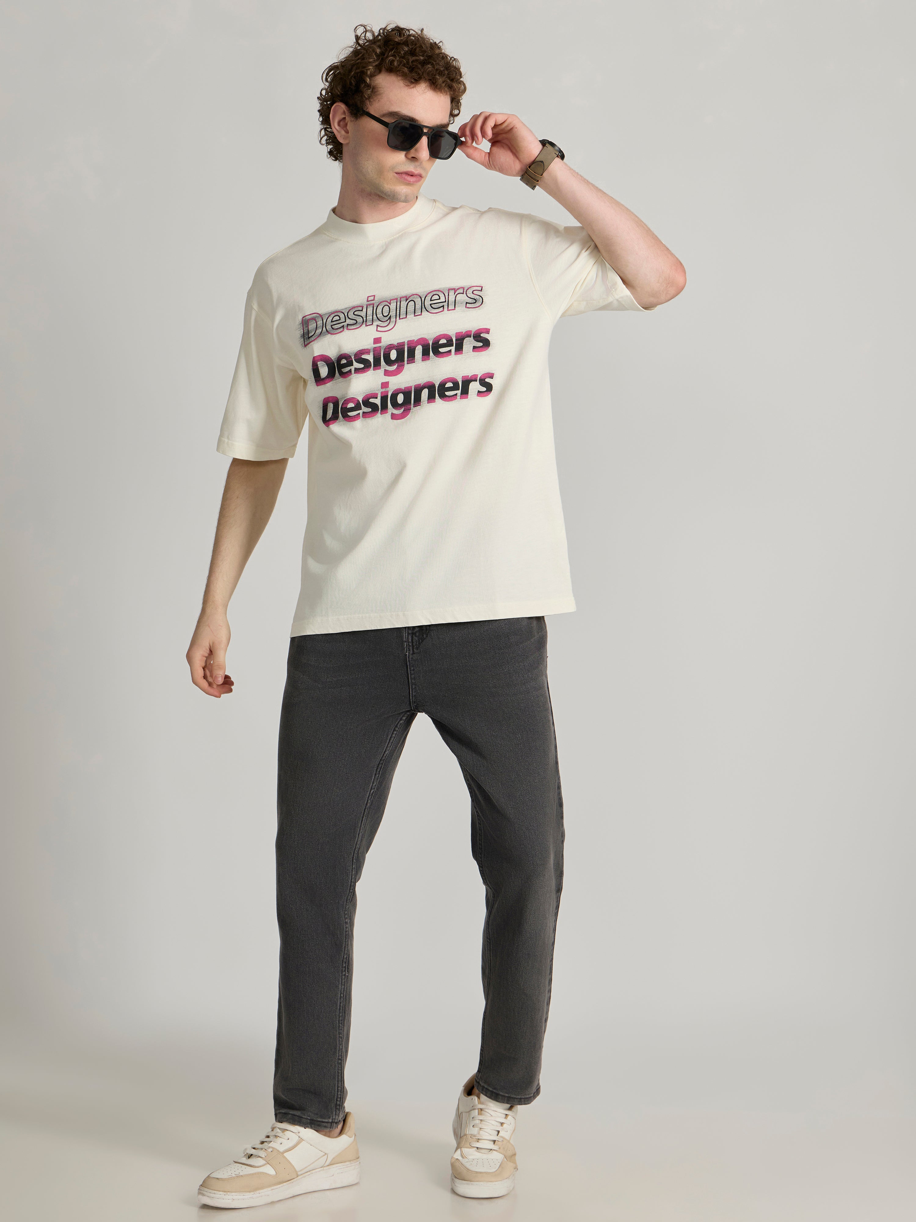 Men's printed baggy T-Shirt in cream