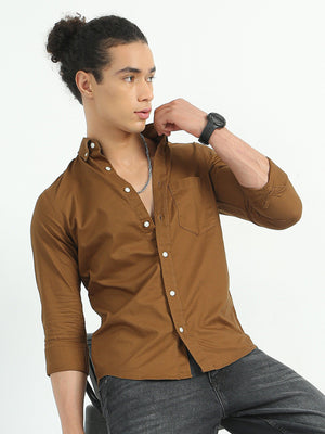 Classy Oxford Full Sleeve Shirt - Brown - Espanshe