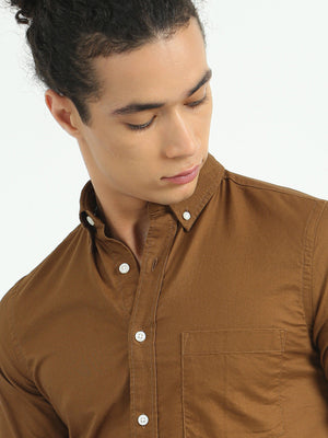 Classy Oxford Full Sleeve Shirt - Brown - Espanshe
