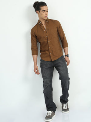 Classy Oxford Full Sleeve Shirt - Brown - Espanshe