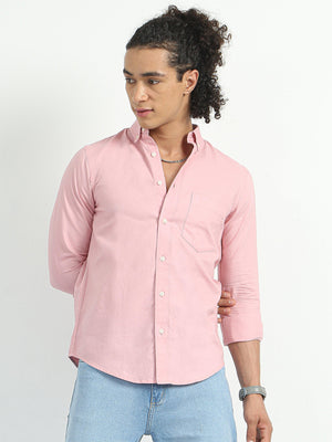 Classy Oxford Full Sleeve Shirt - Light Pink - Espanshe