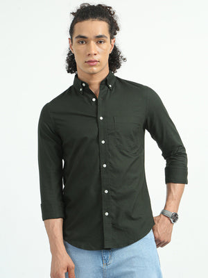 Classy Oxford Full Sleeve Shirt - Dark Green - Espanshe
