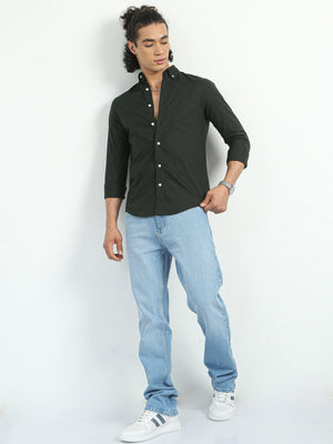 Classy Oxford Full Sleeve Shirt - Dark Green - Espanshe