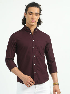 Classy Oxford Full Sleeve Shirt - Maroon - Espanshe