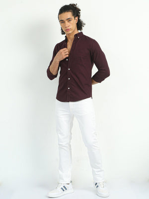 Classy Oxford Full Sleeve Shirt - Maroon - Espanshe