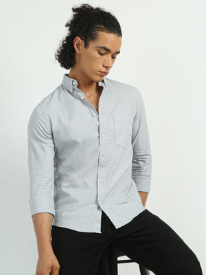 Classy Oxford Full Sleeve Shirt - Light Gray - Espanshe
