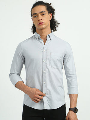 Classy Oxford Full Sleeve Shirt - Light Gray - Espanshe