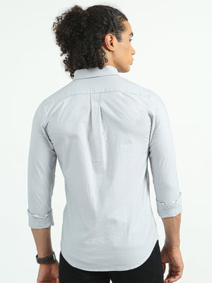 Classy Oxford Full Sleeve Shirt - Light Gray - Espanshe