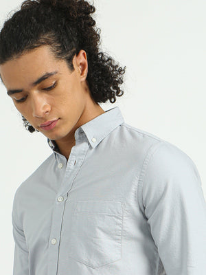 Classy Oxford Full Sleeve Shirt - Light Gray - Espanshe