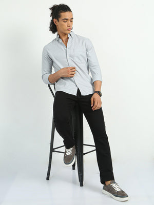 Classy Oxford Full Sleeve Shirt - Light Gray - Espanshe