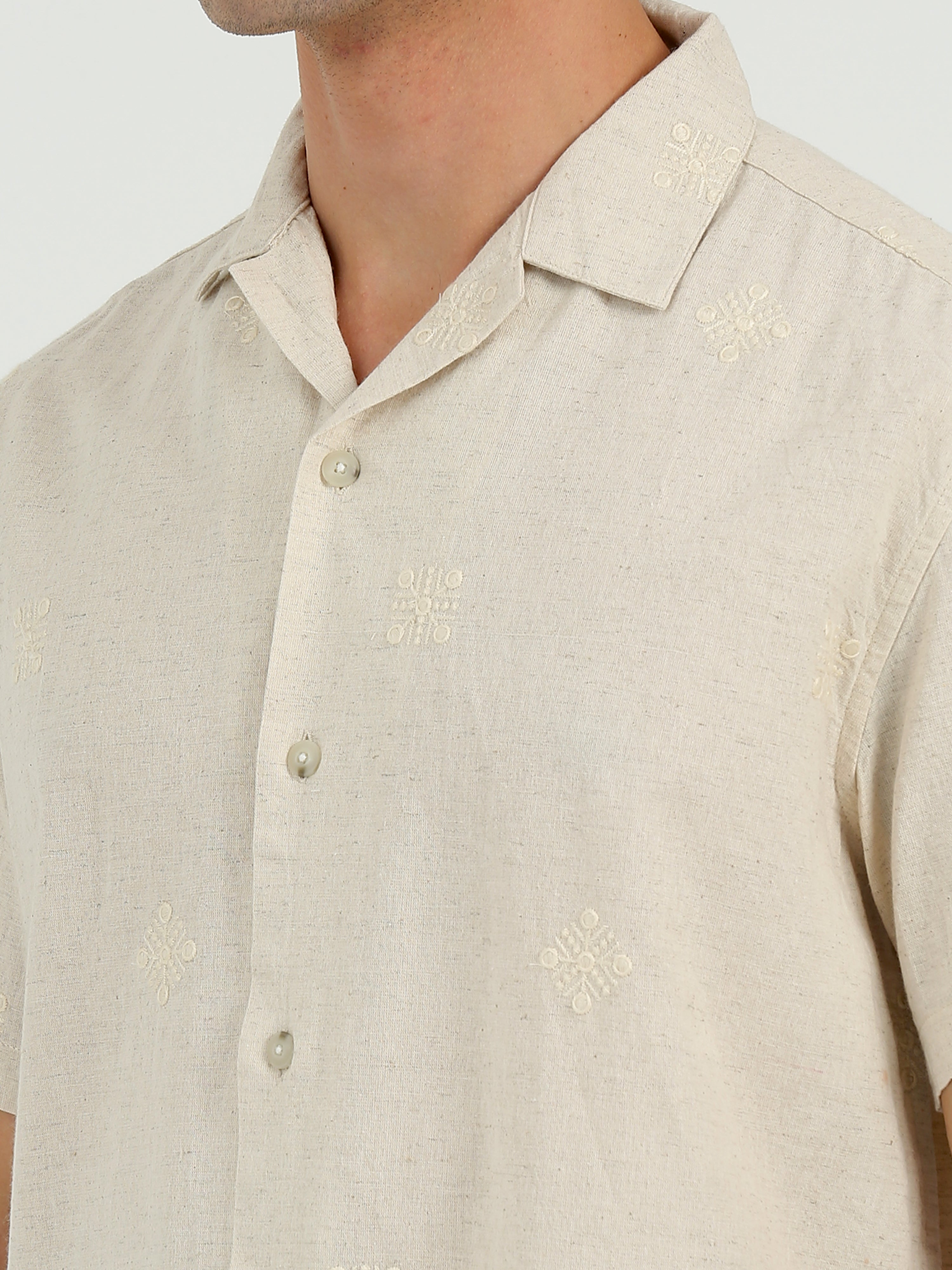 Spin Embroidered Shirt- Beige