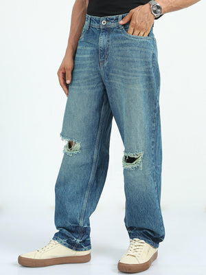 distressed jean with relaxed fit
ripped jeans for men
patched jean for men