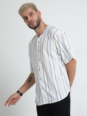 Men's White Lilac Baseball Stripe Shirt - Espanshe