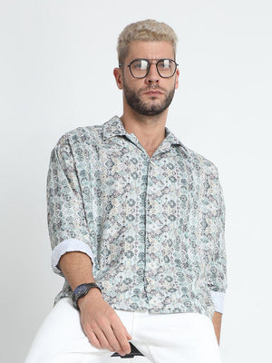 Men Oversized Cuban Collar Pale Slate Shirt - Espanshe