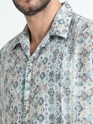 Men Oversized Cuban Collar Pale Slate Shirt - Espanshe