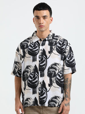 Whisp Cropped Baggy Floral Printed Shirt - Cream - Espanshe