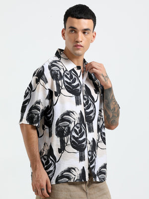 Whisp Cropped Baggy Floral Printed Shirt - Cream - Espanshe
