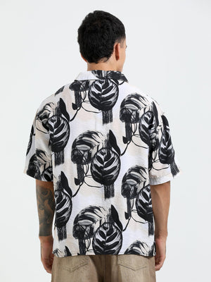 Whisp Cropped Baggy Floral Printed Shirt - Cream - Espanshe