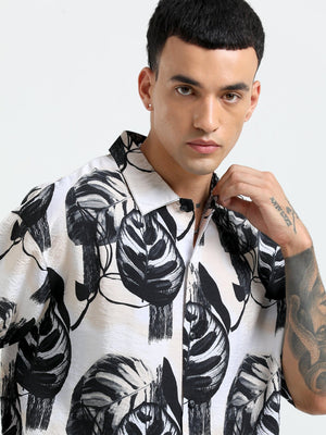 Whisp Cropped Baggy Floral Printed Shirt - Cream - Espanshe