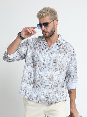Men Oversized Cuban Collar Lavender Gray Shirt - Espanshe