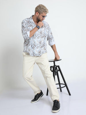 Men Oversized Cuban Collar Lavender Gray Shirt - Espanshe