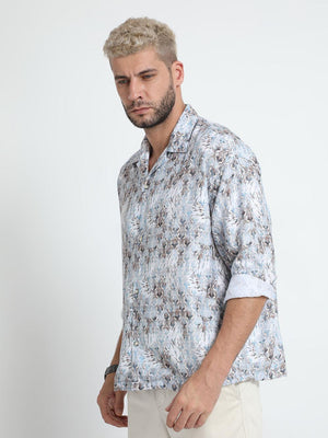 Men Oversized Cuban Collar Lavender Gray Shirt - Espanshe