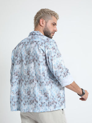 Men Oversized Cuban Collar Regent St Blue Shirt - Espanshe