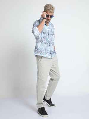 Men Oversized Cuban Collar Regent St Blue Shirt - Espanshe