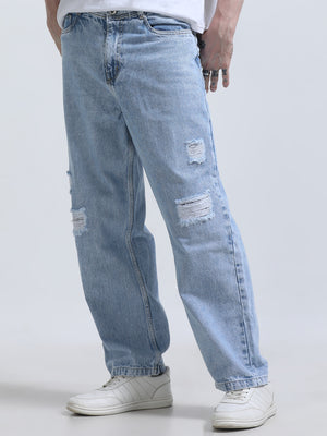 men's Relaxed Patched Jeans - Blue