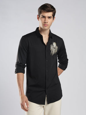 Fatal - Black Shirt with Stone Embellished Jellyfish - Espanshe