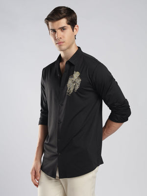 Fatal - Black Shirt with Stone Embellished Jellyfish - Espanshe