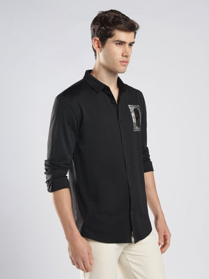 Fatal - Printed Patch Detail Shirt - Black - Espanshe