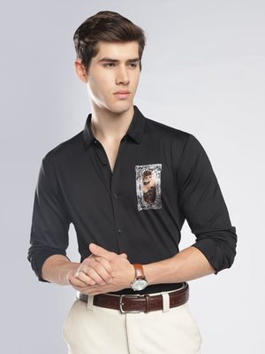 Fatal - Printed Patch Detail Shirt - Black - Espanshe