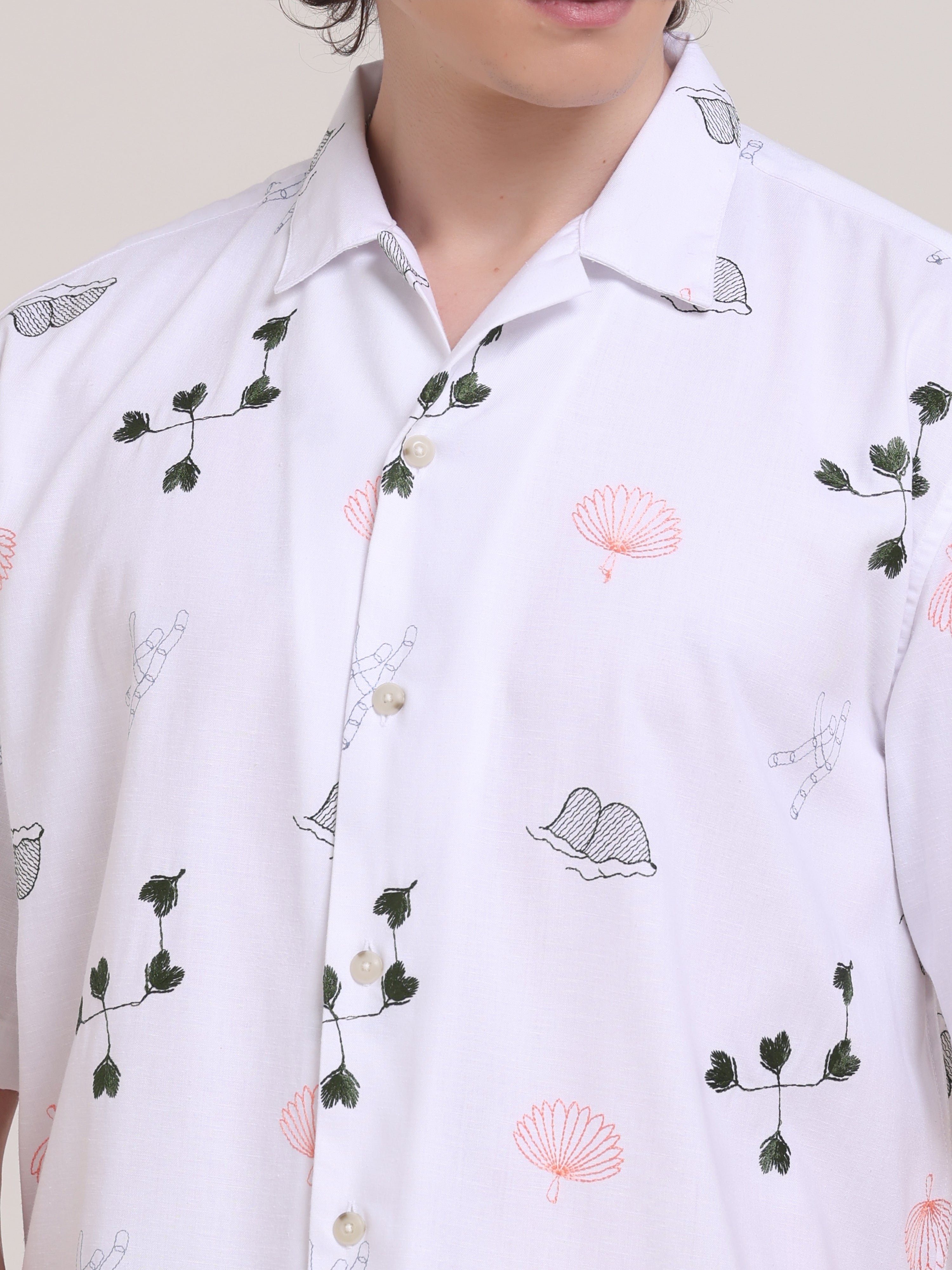 Puvv Oversized Embroidered Shirt- White