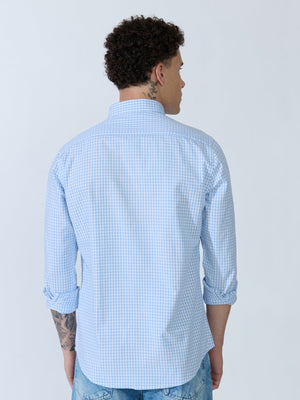 Sara - 100% Cotton Gingham Shirt - Light Blue - Espanshe