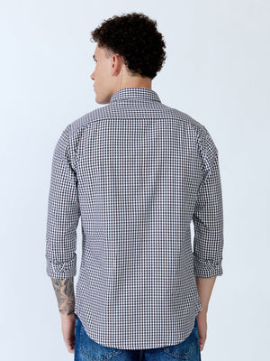 Sara - 100% Cotton Gingham Shirt - Dark Coffee - Espanshe