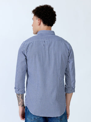 Sara - 100% Cotton Gingham Shirt - Dark Blue - Espanshe