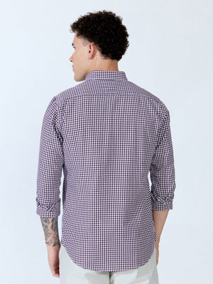 Sara - 100% Cotton Gingham Shirt - Wine - Espanshe