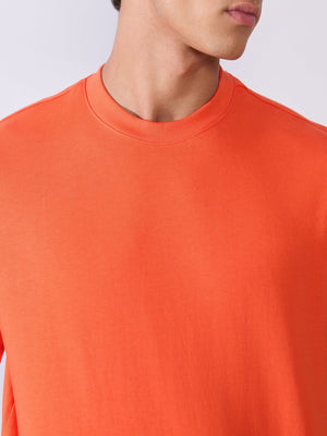 Vynora - Loose Fit Round Neck T-Shirt - Mandarin Red - Espanshe